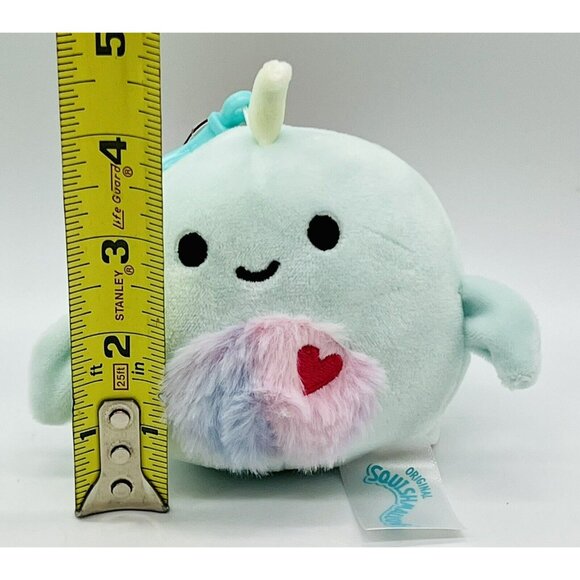 Squishmallows Niema Narwal Valentine Clip Plush 3.5” Mint Green Fuzzy Belly NWT - Picture 5 of 5